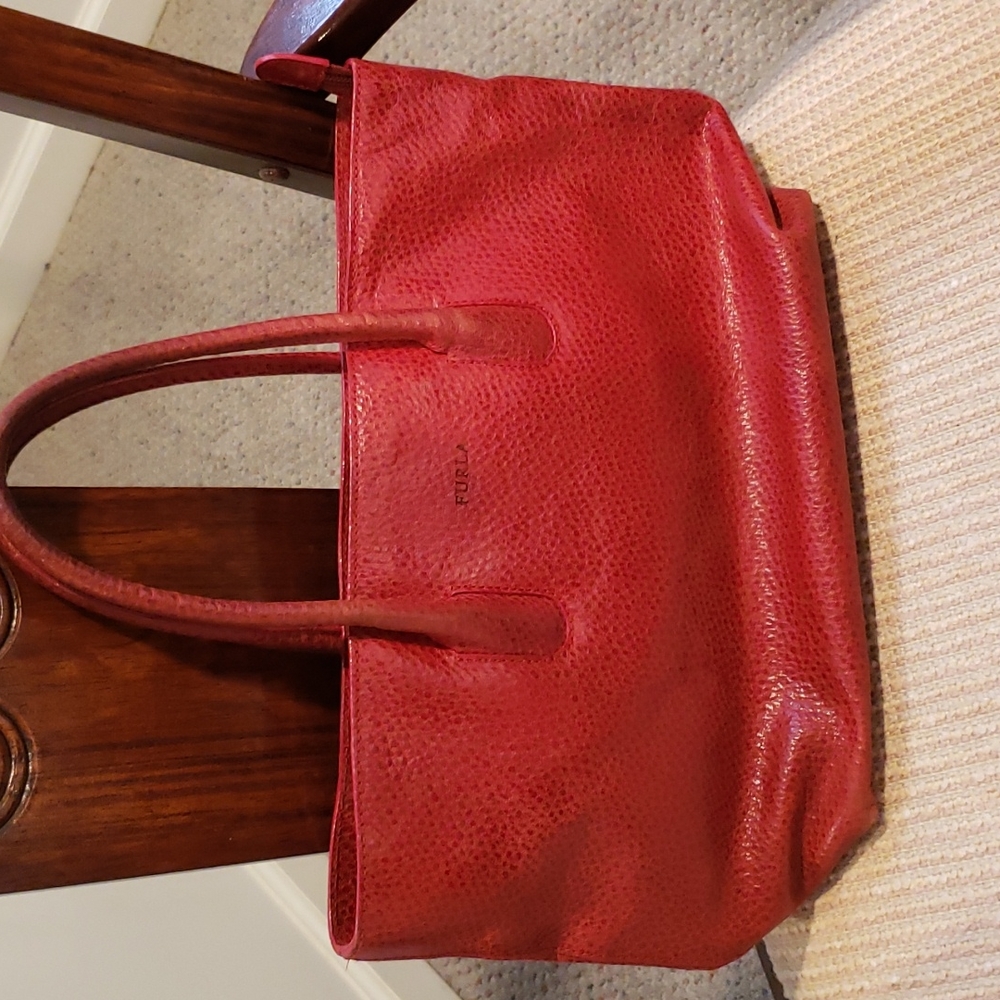 Furla embossed red leather mid sized bag